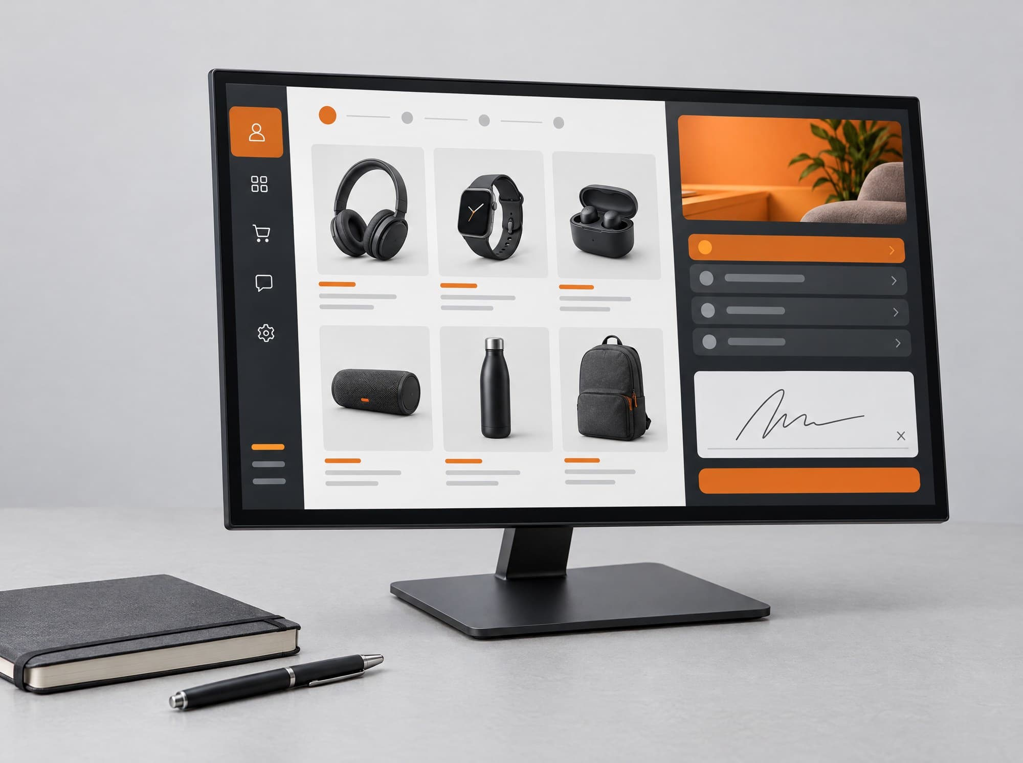 Desktop display showing a product catalogue on a consultation desk.