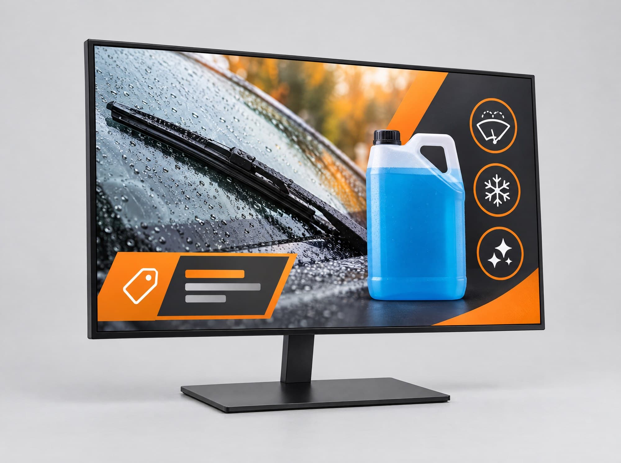 Compact landscape counter display showing a product campaign.