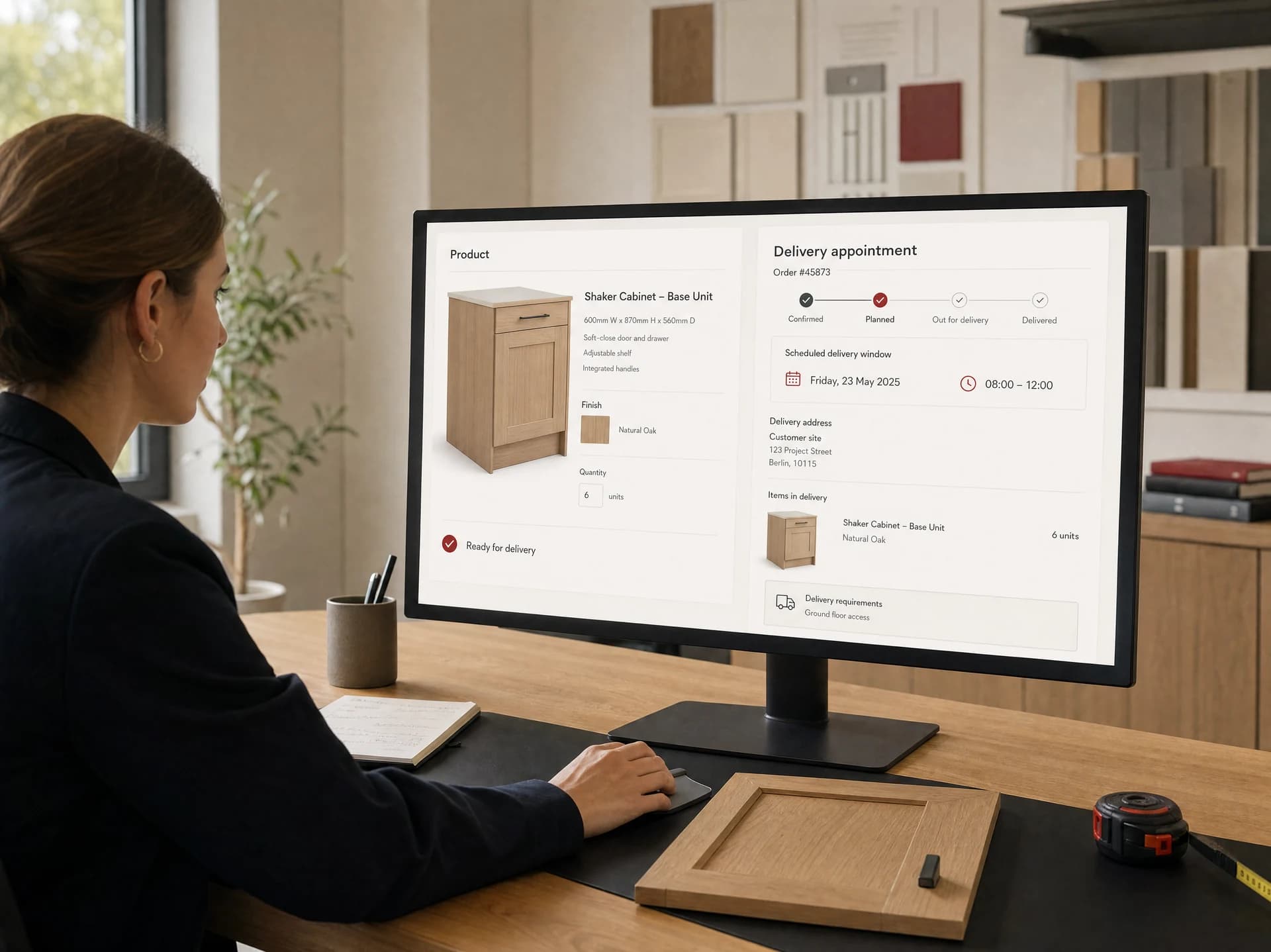 Küchenproduktdaten, Online-Angebot und Liefertermin gemeinsam abstimmen.