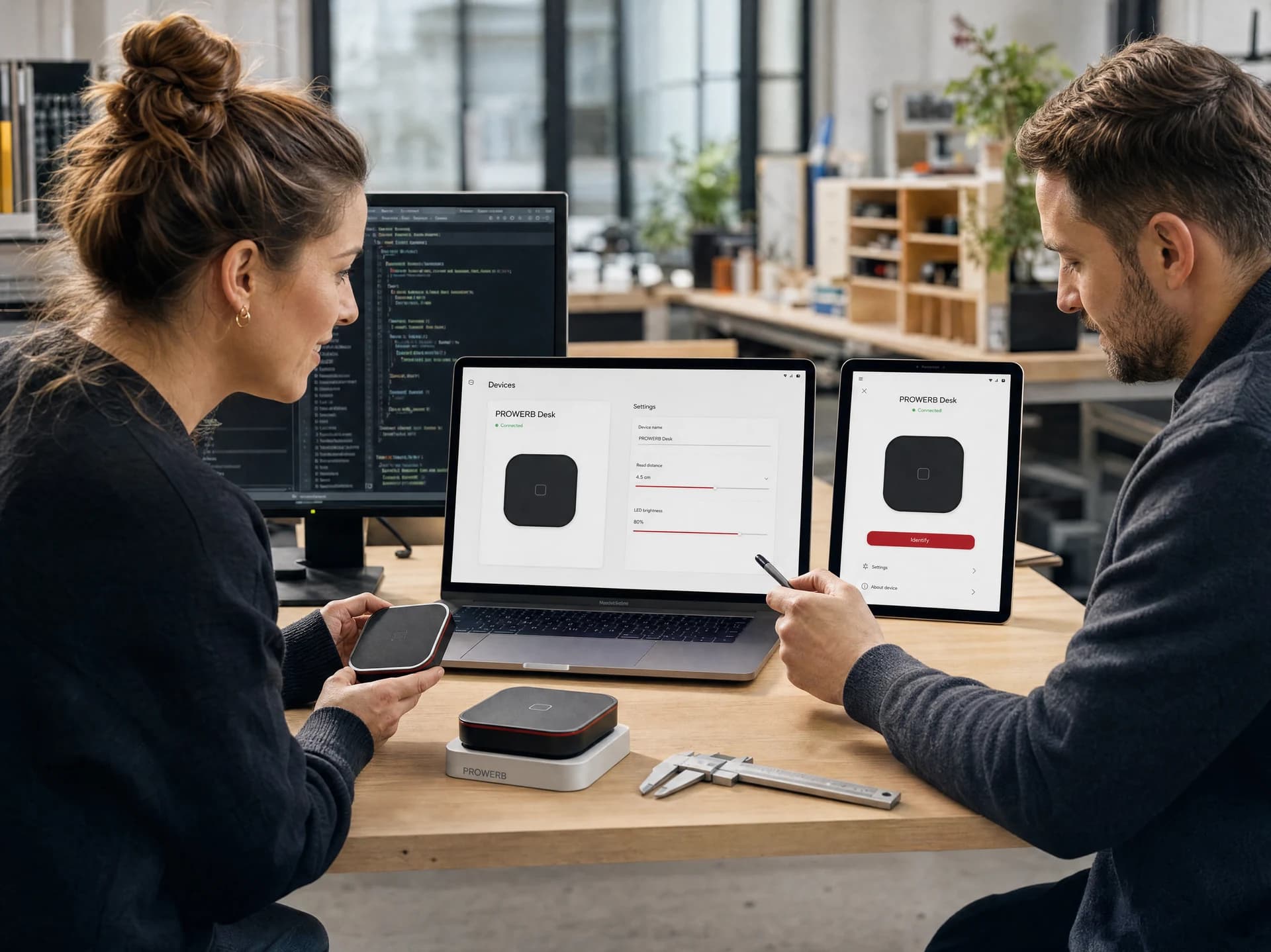 Software und vernetztes Produkt werden gemeinsam an Laptop, Tablet und Funktionsmuster entwickelt.