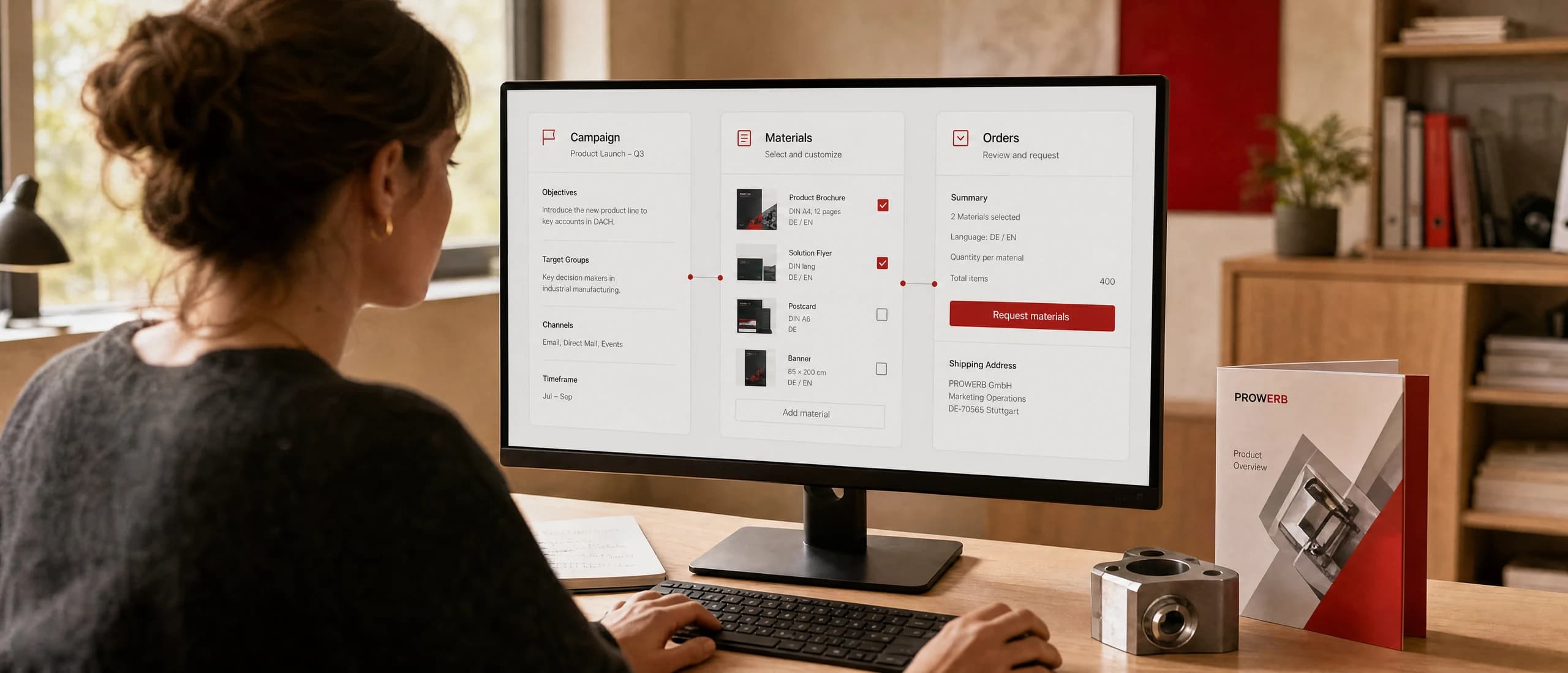 Kampagnenplanung, Materialbedarf und Bestellstatus in einer Arbeitsansicht.