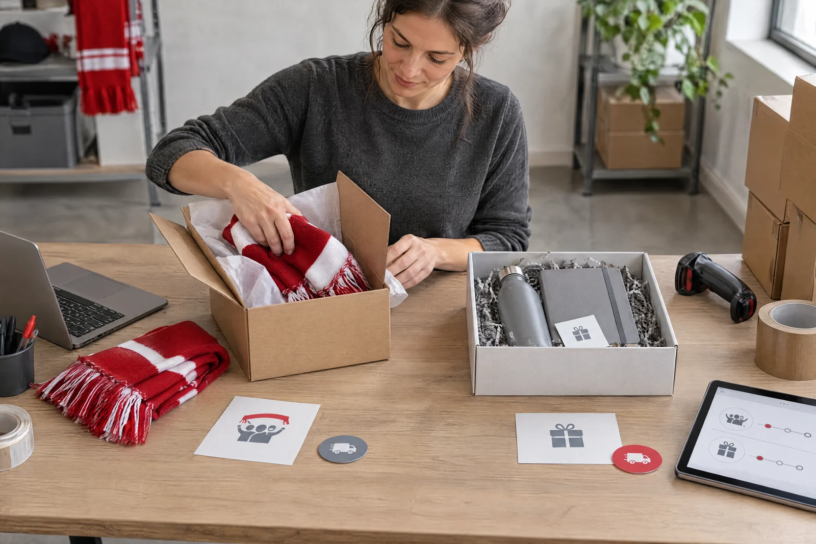 Eine Shop-Bestellung und ein Prämienauftrag mit getrennt zugeordneten Paketen.