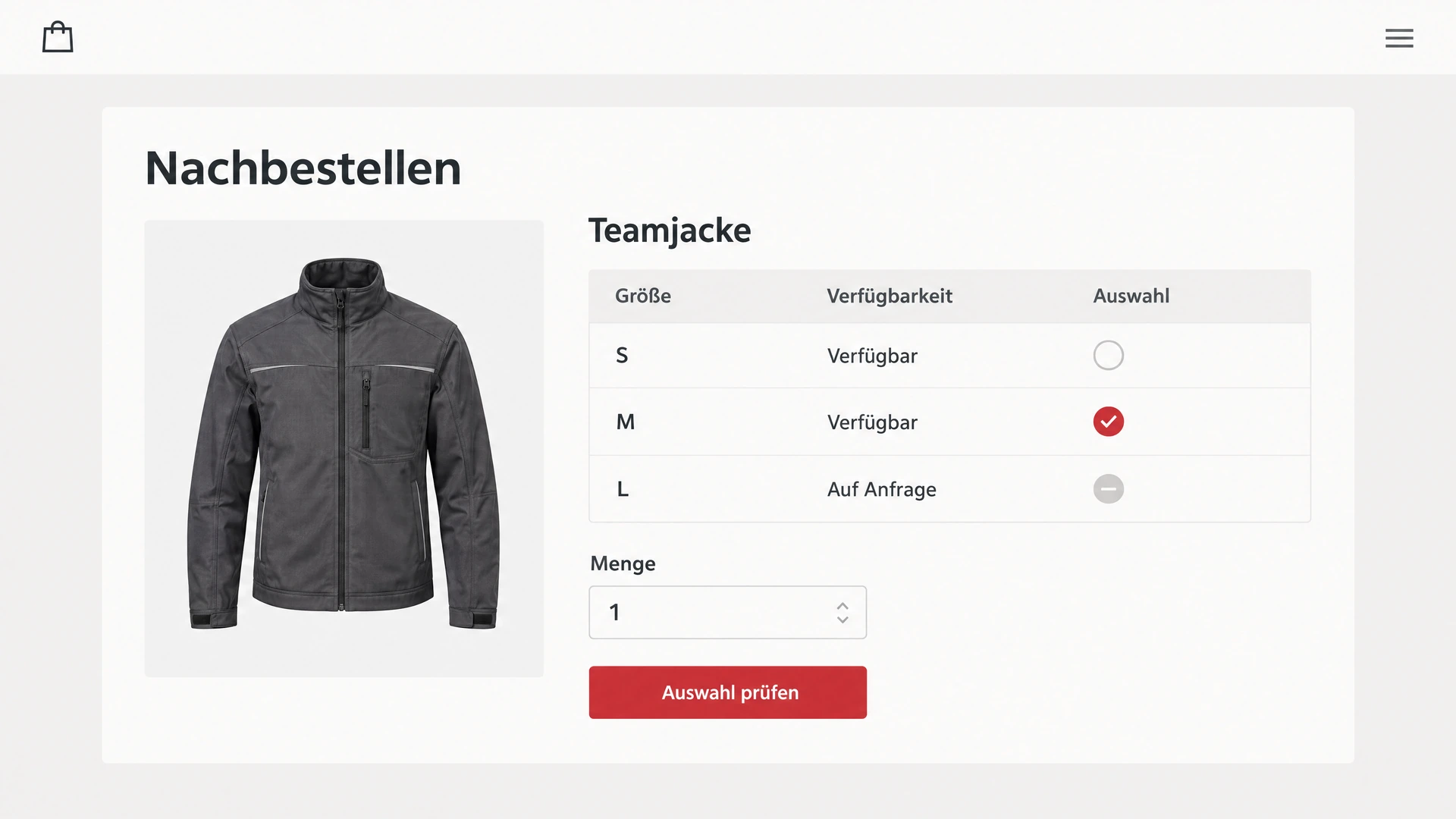 Größe und Verfügbarkeit einer Workwear-Variante vor der Nachbestellung prüfen.