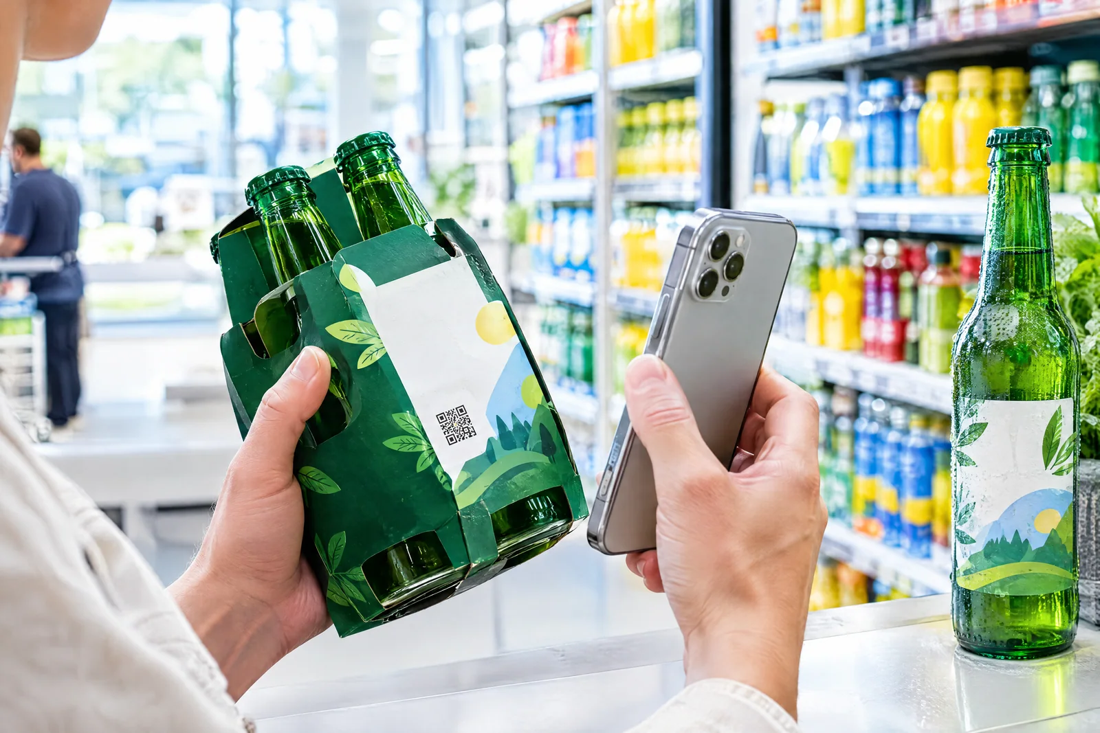 Aktionspackung und Smartphone beim Einstieg in eine On-Pack-Promotion.