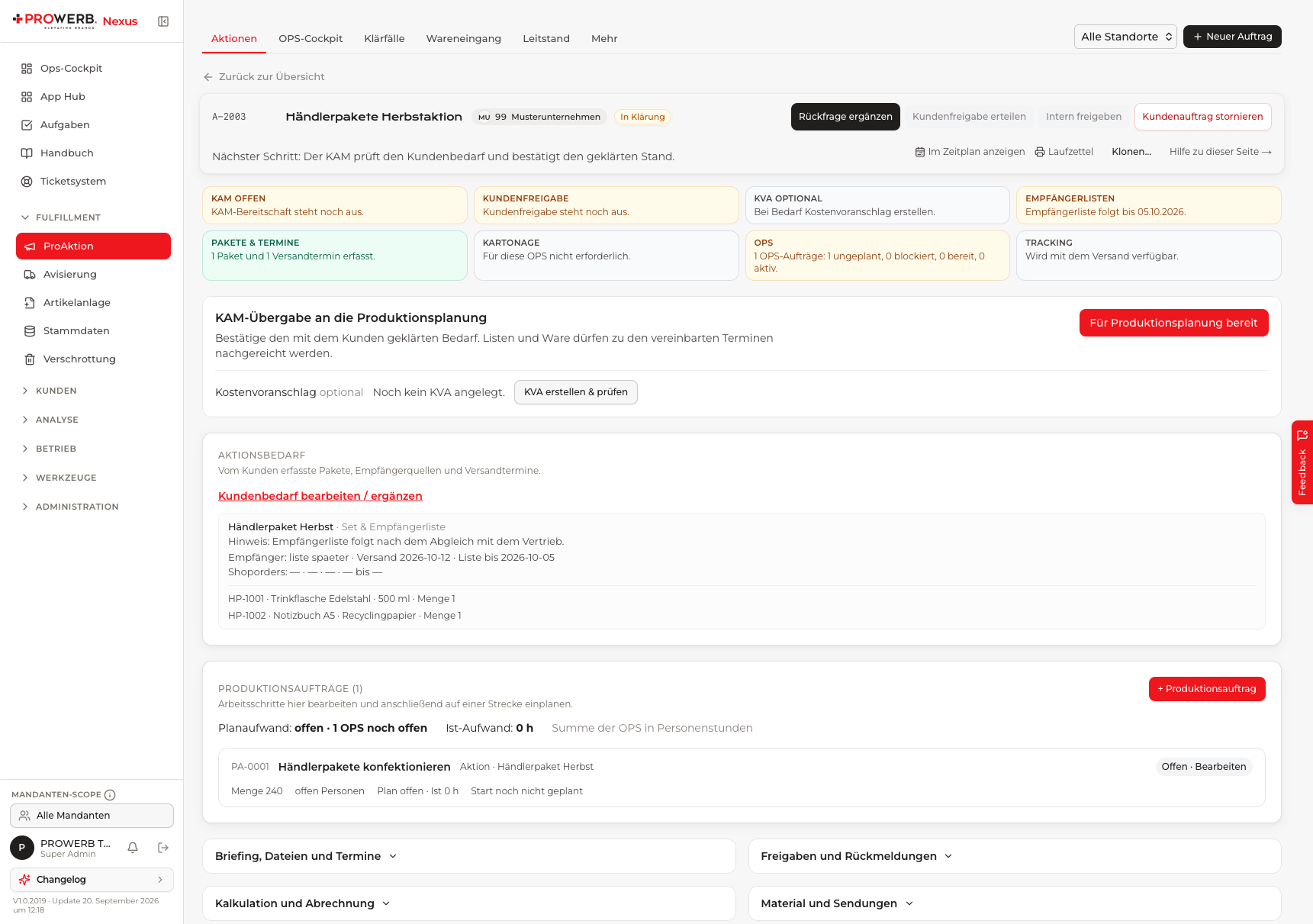 Dieselbe Aktion: PROWERB organisiert die Bearbeitung in Nexus.
